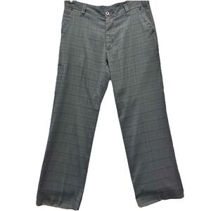 PrAna Mens Plaid Pants Size 34x32 Charcoal Gray Flat Front Casual Dress